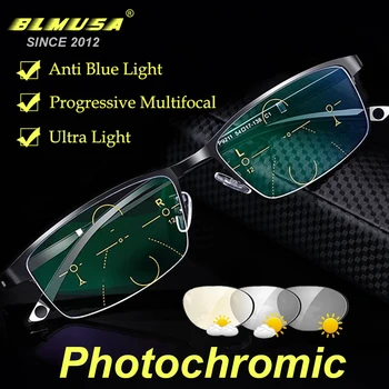 BLMUSA TR90 Iş Fotokromik okuma gözlüğü Ilerici Multifokal Anti mavi ışık okuma gözlüğü Erkekler Bilgisayar gözlükleri