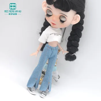 Blythe Doll Giysileri Azon OB22 OB24 Bebek Aksesuarları Moda Kısa T Siyah Beyaz Kot Ekose Pantolon Oyuncak Hediye
