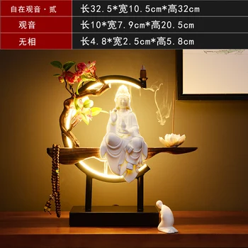 Buda Tütsü Seramik Sandal Ağacı Brülör Quan Yin Heykeli Geri Akış Tütsü Nemlendirici Led Buda Aroma Brule Parfüm Ev Dekor