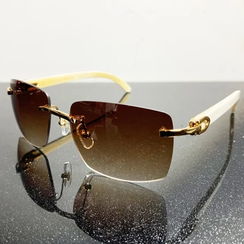 Büyük boy Güneş Gözlüğü Büyük Kare Ahşap Güneş Gözlüğü Erkekler Çerçevesiz Carter güneş gözlüğü manda boynuzu Tasarımcı Retro Sunglass Gafas De Sol