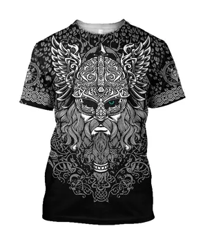 Büyük boy Sıcak erkek yazlık t-Shirt Odin Viking Dövme 3D Baskılı Kısa Kollu Harajuku Rahat Unisex Gömlek