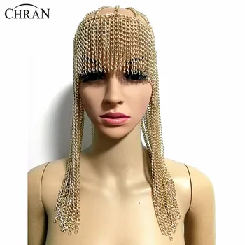 Chran Yeni Seksi Lüks Moda Kadınlar Punk Çok Katmanlı Metal Kafa Zinciri Takı Alın Kafa Bandı saç parçası göbek takısı CRBJ806