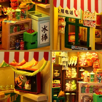 Cutebee Dıy Dollhouse mobilya minyatür bebek evi Retro nosta yapı kiti ışıkları ile Model oyuncaklar çocuk doğum günü hediyeleri için