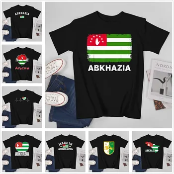 Daha fazla Tasarım Erkekler Tshirt Cumhuriyeti Abhazya Bayrağı Tees T-Shirt O-Boyun T Shirt Kadın Erkek Giyim %100 % Pamuk
