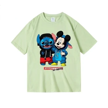 Disney mickey mouse erkek T shirt lilo stirch Baskı komik Tshirt Unisex kısa Kollu anime tişört Erkek Casual Tops