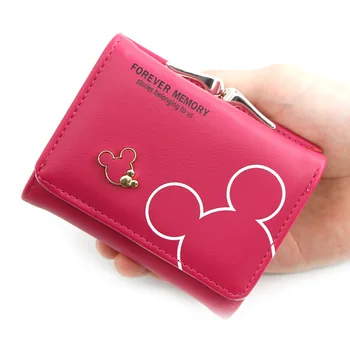 Disney Mickey Mouse kadın çantası PU Moda Sevimli cüzdan Tasarımcısı bozuk para cüzdanı Çile Tatlı Kredi kart tutucu Kadın küçük cüzdan