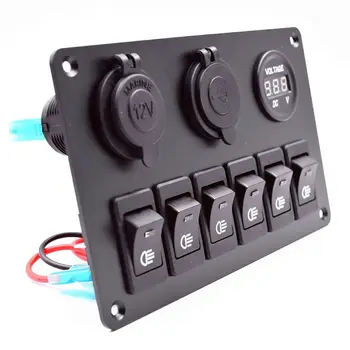 DIY Araba RV devre kesici Camper Karavanlar Dijital Voltmetre LED Rocker Anahtarı Paneli 6 Gang 12 V / 24 V Çift USB Bağlantı Noktası