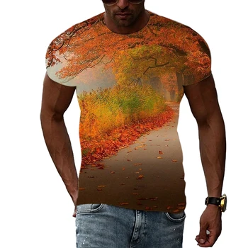 Doğal Manzara Romantik Moda Kişilik 3D Harajuku Baskılı erkek Ve kadın Nefes Yuvarlak Boyun kısa kollu tişört