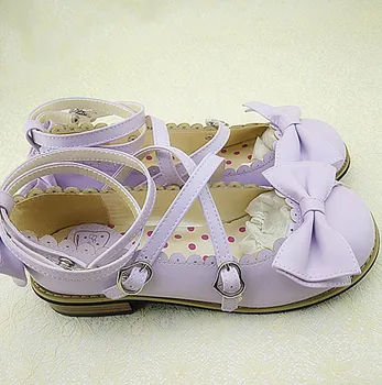 Dropshipping Lolita Ayakkabı Kadın Flats Düşük Yuvarlak Çapraz Askıları Yay Sevimli Kız Prenses Çay parti ayakkabıları Öğrenciler Güzel Ayakkabı
