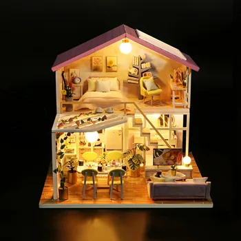 Dıy Ahşap Yazlık Modeli Küçük Ev Oyuncaklar Bebek Evi Mobilya Aksesuarları Dollhouse Minyatür Yapı Kitleri Çocuklar İçin Hediye