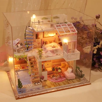 Dıy Bebek Evi Mobilya aydınlatma koruması Dollhouse Casa Minyatür Çocuk Oyuncakları Doğum Günü Noel Yeni Yıl Hediyeleri