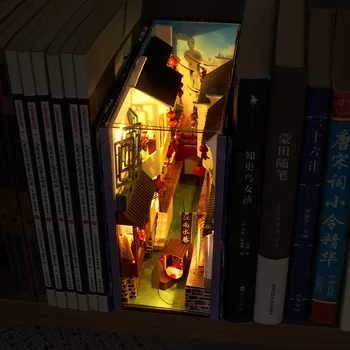 Dıy Kitap Nook Ahşap Kitaplık Raf Ekleme Minyatür Ev model seti Anime Koleksiyonu Bebek Evi Minyatür Doğum Günü Oyuncak Hediyeler