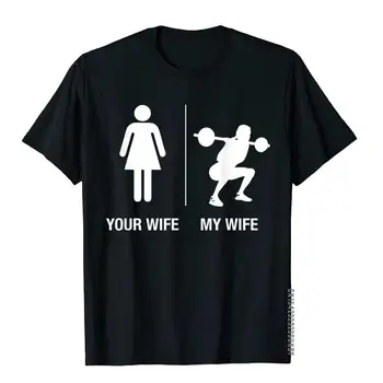 Erkek Karın Benim Eşi Halter Gömlek Komik Koca Hediye T Gömlek Tees Sıcak Satış Pamuk Tasarım Rahat erkek T-Shirt
