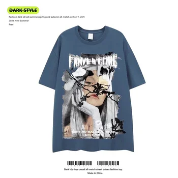 Erkek kısa kollu grafikli tişört Büyük Boy Anime Gotik Rahibe Grafik Baskı T shirt Harajuku Moda Yaz Y2K Rahat En Tees