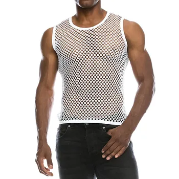 Erkek Seksi Örgü T Shirt 2000 Yeni Şeffaf See Through Uzun Kollu Parti Yapmak En Tees