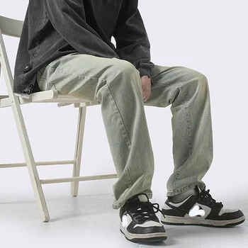Erkek Y2K Giysileri Sonbahar Streetwear Şalvar Kot Kore Moda Gevşek Düz Geniş Bacak Paspas Pantolon Erkek Marka Giyim erkekler İçin