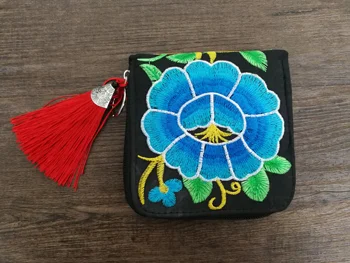 Etnik işlemeli çanta kanvas çanta kadın cüzdan Retro kart çanta
