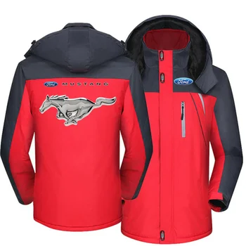 Ford Mustang Logo Ceketler Kış erkek Rüzgar Geçirmez Kapşonlu Kalın Sıcak Palto Erkek Dış Giyim Dağcılık Palto Rüzgarlık