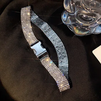 FYUAN Parlaklık Rhinestone Gerdanlık Kolye Kadınlar için Bijoux Gümüş Renk Düğme Kolye Bildirimi Takı