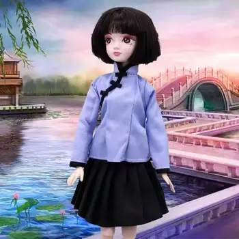 Geleneksel Çin Öğrenci Tarzı Giysiler barbie bebek Elbise kıyafetler Gömlek Etek 1/6 BJD Oyun Evi Aksesuar Oyuncak Kız Cosplay