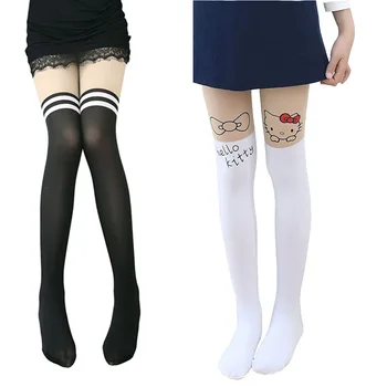 Hello Kitty Tayt Çorap Öğrenci Dans Çorap Sonbahar İnce Karikatür Kız Kadife Diz Üzerinde Çorap Tatil Hediye