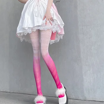 Hizmetçi Degrade Rampa Renk Dantel İpek Çorap File Çoraplar Tayt Lolita Cosplay Kostümleri Aksesuarları Çorap Deldi Kız Tuiwa
