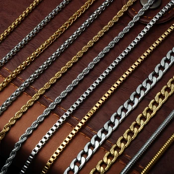 HİP Hop 60cm Altın Kaplama Renk Paslanmaz Çelik Küba Link Zinciri Kolye Erkekler İçin Takı Yılan / Kutu / Asılı / Kaldırım / Düz / Büküm Zinciri