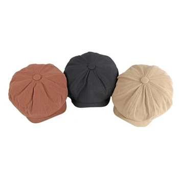 HOAREE Newsboy Kap Düz Kap Şapka Erkekler için Yaz Bahar Katı Pamuk Erkek Bere Şapka Kadın Sekizgen Şapka Vintage Sekiz Panel Şapka