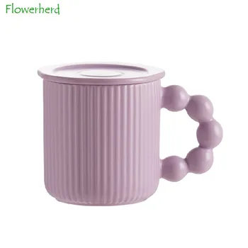 Inci Topu Kolu Yaratıcı Porselen kapaklı kupa Macaron Renk Kahve Fincanı Sevimli Ofis çay bardağı Ev Çift Su Bardağı