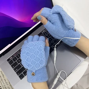 Isıtmalı eldiven el ısıtıcı USB elektrikli 2 taraflı ısıtma cabrio parmaksız eldiven örme eldivenler ayarlanabilir ısı su geçirmez