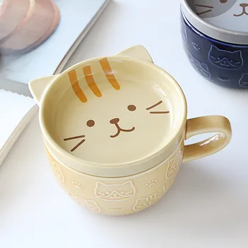 Japon Seramik Kupa Kahve süt kapaklı bardak Tabağı Karikatür Çocuk Süt Kahvaltı Sevimli Kedi Fincan Yaratıcı Hediyeler Kişilik Kupalar
