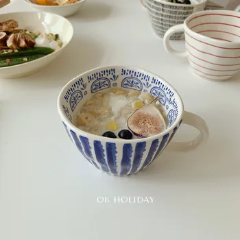 Kahvaltı Kupa Yulaf Yulaf Ezmesi Süt Smoothie kasesi 340ml Düzensiz seramik fincan Ins Fotoğraf Sahne Japon Kore Tarzı Sofra Hediye