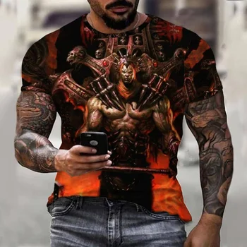 Kan Kırmızı Orman Kafatası Grim Reaper 3D Baskılı T Shirt Erkek Ekip Boyun Binici Üst Moda Streetwear Yaz Kısa Kollu