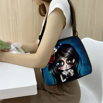 Karikatür Gotik Kız Baskı alışveriş çantası Kadın Koltukaltı Çanta Dükkanı Moda kanvas postacı çantası Bayanlar Sevimli Çanta Hediye
