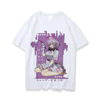 Komik Kız Veren Enjeksiyon Kawaii Büyük Boy T-shirt Gotik Y2k Vintage Kadın kısa kollu t-shirt Streetwear