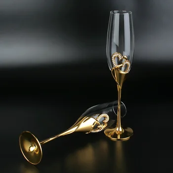 Kristal şampanya düğün kadeh kırmızı şarap severler Avrupa ev köpüklü tatlı şarap bardağı altın