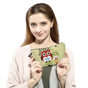 Küçük Kozmetik Çantaları Kadın Sevimli Seyahat Taşınabilir Rahat Özel Desen Öğrenci Kalem Kutusu Baykuş Baskı Makyaj Çantası Mini saklama çantası