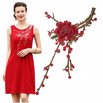 Kırmızı İşlemeli Dantel Yaka Yaka aplike süsü DIY Dikiş Giyim Elbise Dekoratif Dantel Kumaş