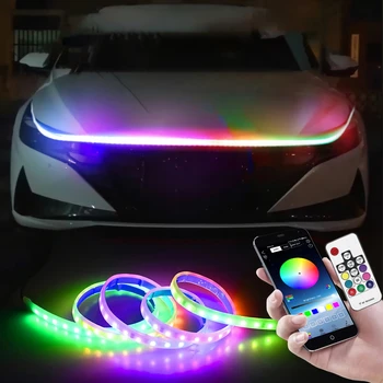 Led Araba Kaput araba ışıkları Gündüz Farı Şeritler RGB Drl LED Şerit APP Uzaktan Kumanda Evrensel Otomatik Far Şeritleri