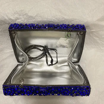 Lüks Kristal Mavi Çantalar Tasarımcı Elmas Akşam Manşonlar Düğün gelin cüzdanı Bayan Yaprakları Parti Balo Çanta Taklidi Çanta