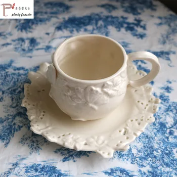 Melek kabartma retro seramik Demlik çay seti öğleden sonra çay kahve fincan tabağı Avrupa saray tarzı