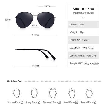 MERRYS tasarım Erkekler Klasik Pilot Güneş Gözlüğü Havacılık Çerçeve HD Polarize Moda güneş gözlüğü Sürüş Için UV400 Koruma S8216
