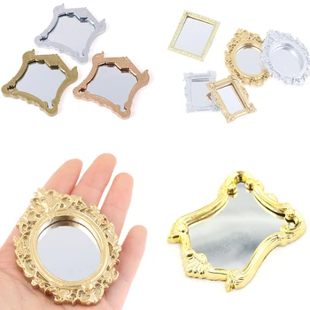 Metal Pratik Banyo Ev Minyatür Vintage Altın Gümüş Gül Altın Vanity Mini Ayna 1/12 Ölçekli Bebek Mobilya Oyuncak