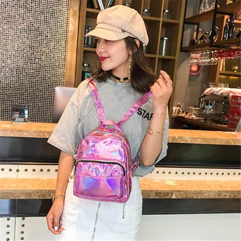 Mini Lazer Sırt Çantaları Kadınlar İçin Gümüş Moda Lazer Sırt Çantası Gençlik Çantası Genç Kız Kadın Kore Trend Kişilik okul çantası