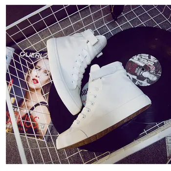 Moda Kız / bayanlar Tüm Siyah beyaz Yüksek üst Düz Renk Sneakers Ayakkabı flats Yeni Kadın Tuval sneaker ayakkabı fgb45