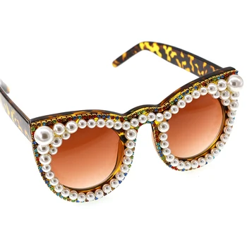 Moda serin rhinestones kedi göz güneş kadınlar marka tasarımcısı boy kedi göz güneş gözlüğü ınci bayanlar parti catEye gözlük
