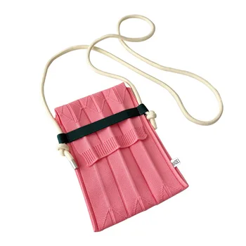 Moda Örgü Küçük Crossbody Çanta Kadın Organ Pilili Mini omuz askılı çanta Bayanlar Katlanabilir Uzun Sapanlar Telefonu Çanta