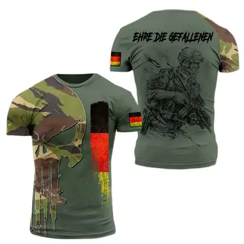 Ordu Veteran 3D Baskı erkek T-Shirt Almanya Asker Rahat Yuvarlak Boyun Gevşek Kısa Kollu Üstleri Kamuflaj Komando Erkek Giyim