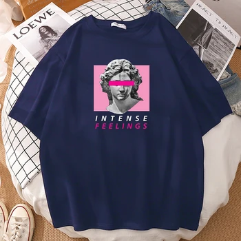 Pembe Heykel Niyet Duygular Heykel Utangaç Baskılar Erkekler T Shirt Yaratıcı Tasarım Tee Giyim Komik Sokak Tee Üstleri erkek tişört