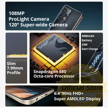 Realme için 9 Yeni Akıllı Telefon 108MP Kamera 6.4